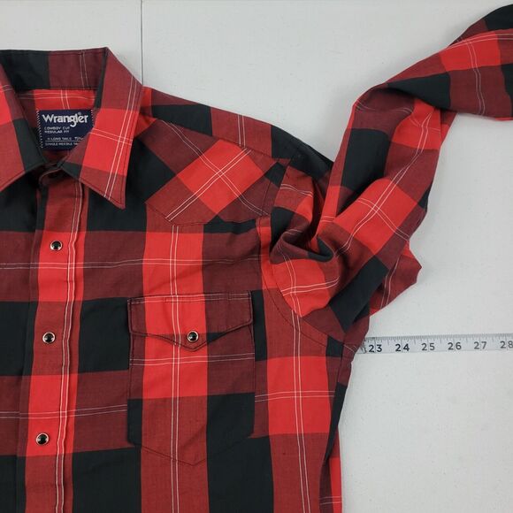 Wrangler Cowboy cut pearl snap plaid red button down shirt 15.5-35 M mens 3192‎ - Picture 5 of 9